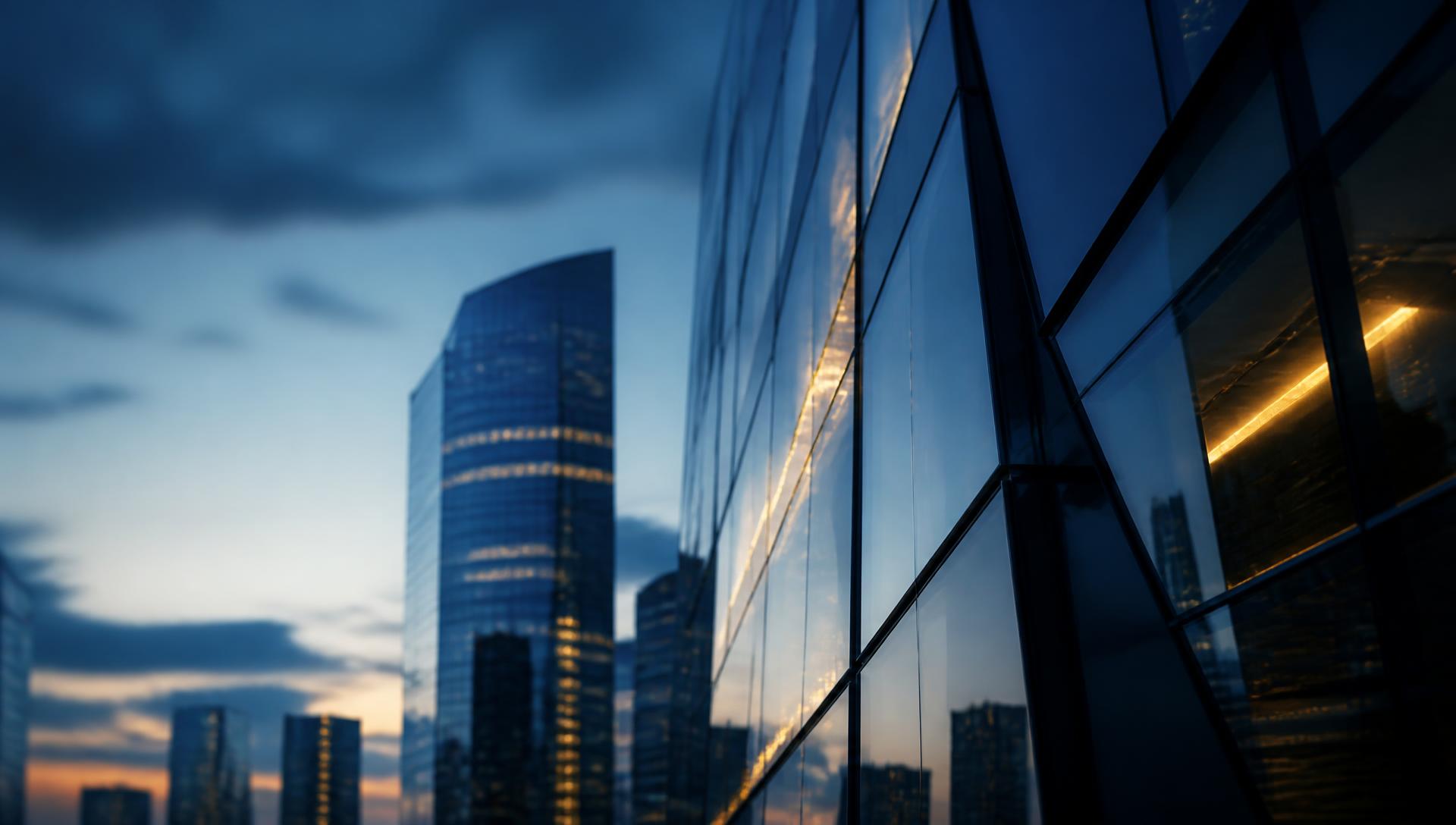 Corporate towers at dusk representing financial advisory
